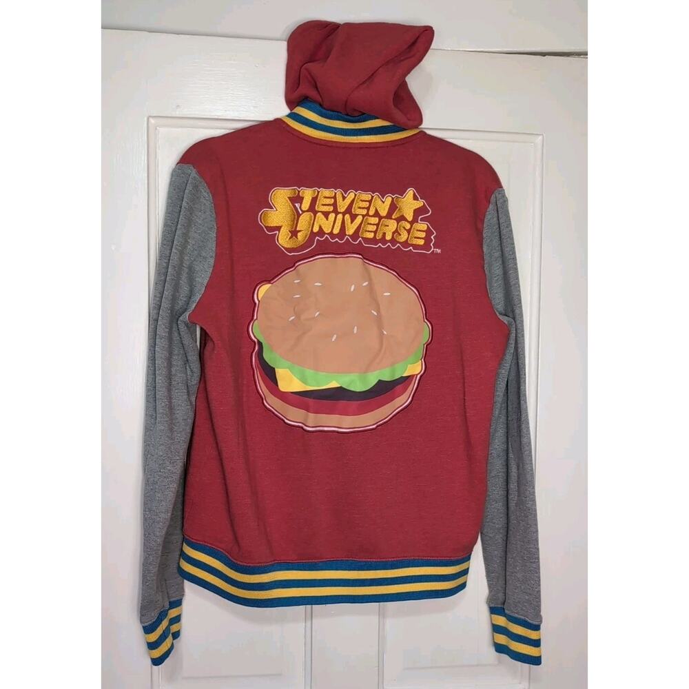 Steven Universe Hoodie Red Varsity Snap Fleece Star Burger Graphic Men's S(C)